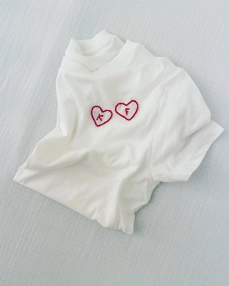 Women's Embroidered Heart Letter or Word T-Shirt