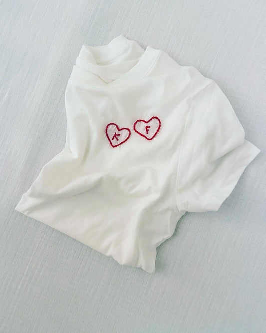 Women's Embroidered Heart Letter or Word T-Shirt