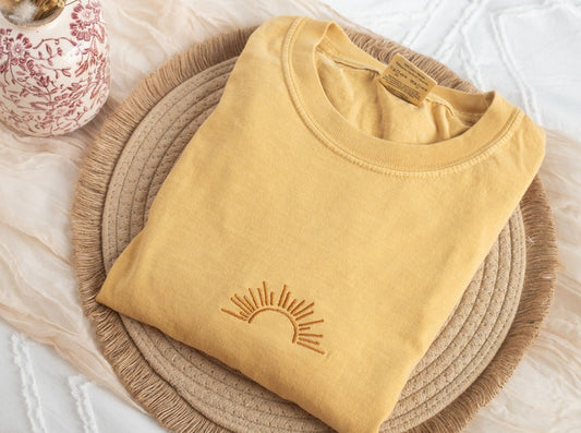 Embroidered Sun Tshirt, Embroidered Sunshine tshirt, Embroidered Summer Tee, Embroidered Boho Shirt, Trendy Tshirts for Men Women